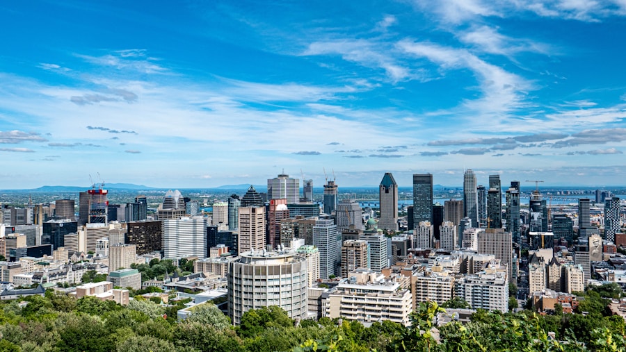 Mount Royal lookout with view of Montreal skyline
